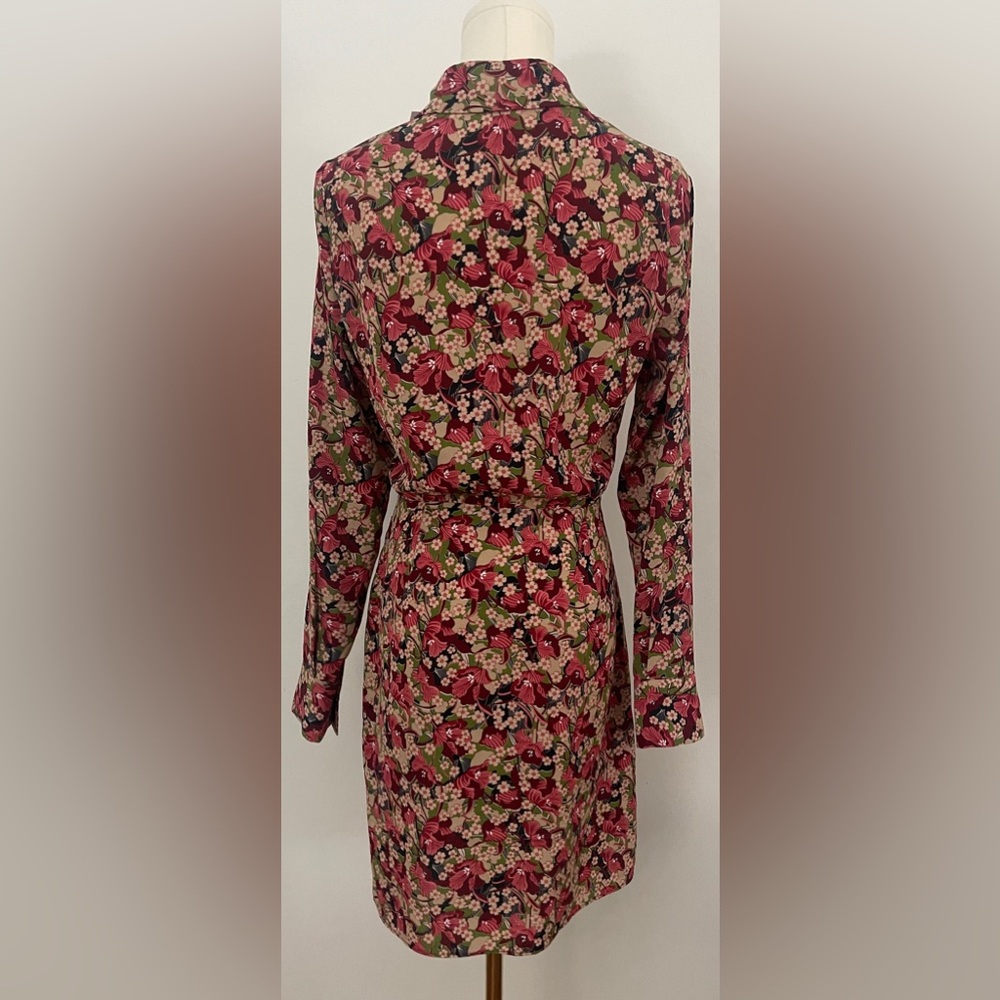 Castro Floral Long Sleeve Collared Dress Deep V Neck Size 2 - Picture 6 of 7